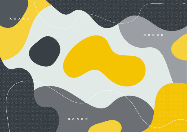 Abstract yellow and gray organic shapes on a soft gray background. Abstract yellow and gray organic shapes on a soft gray background. Flat design and decorate with white lines and dots pattern for the banner template. fractal stock illustrations