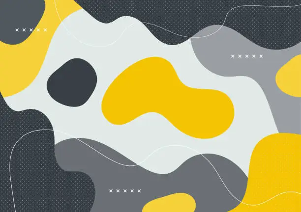 Vector illustration of Abstract yellow and gray organic shapes on a soft gray background.