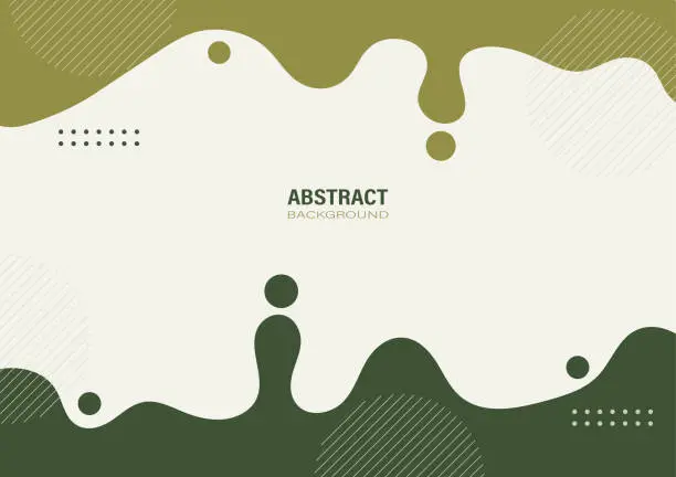 Vector illustration of Abstract green organic shapes with droplets on beige color background.