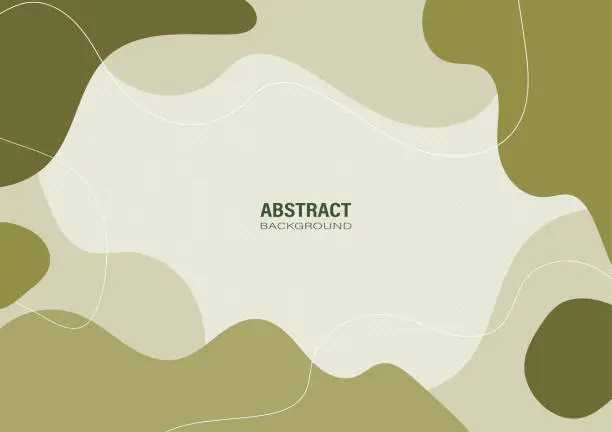 Vector illustration of Abstract green and khaki color with organic shapes on a dot pattern and earth-tone color background.