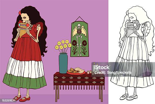 Kleines Mädchen Spielt Pan Skelett Pfeife Stock Vektor Art und mehr Bilder von Tamale - Speise - Tamale - Speise, Allerheiligen, Altar