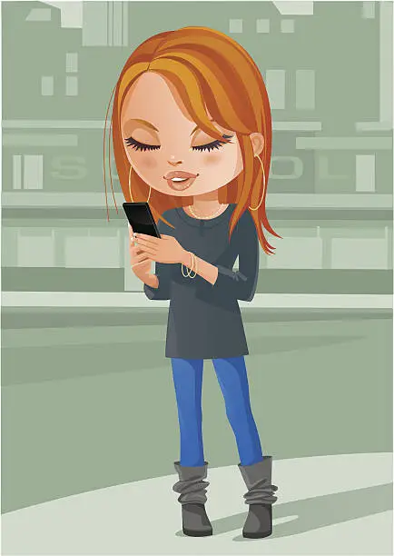 Vector illustration of Girl sends Text Message