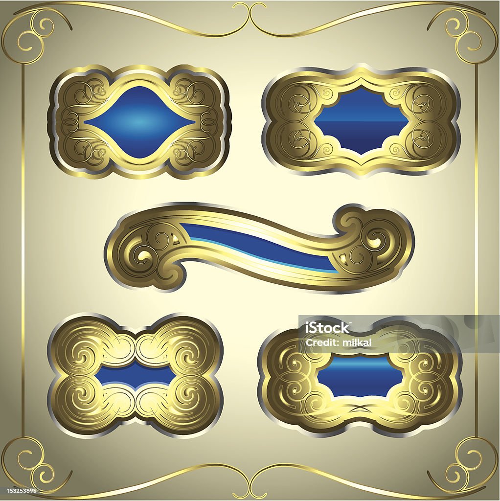 Золотисто-голубой этикетки - Векторная графика Абстрактный роялти-фри