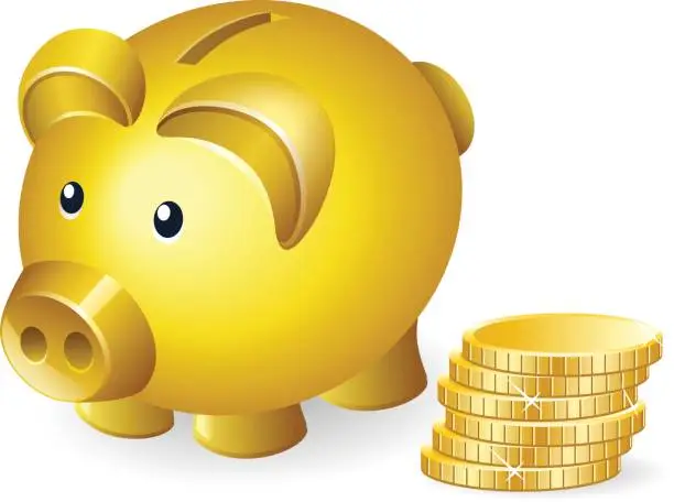 Vector illustration of Golden Piggybank