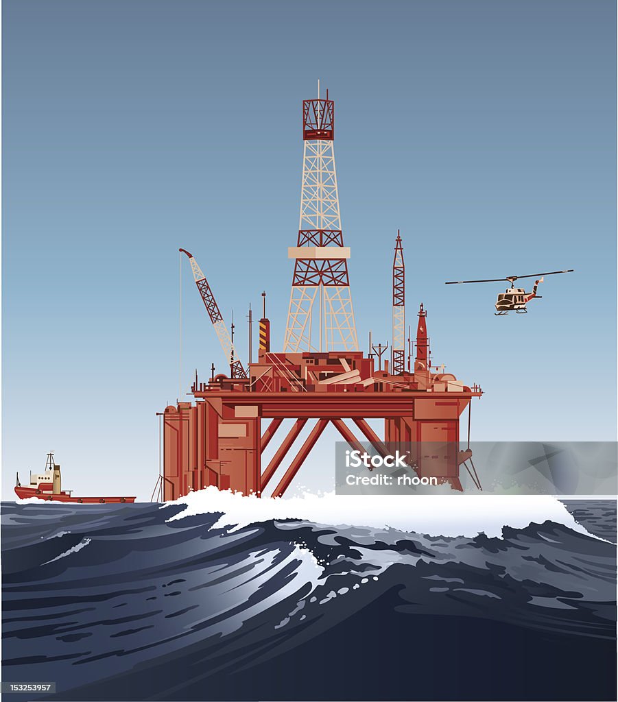 Нефть-платформы для сверления - Векторная графика Морская платформа роялти-фри