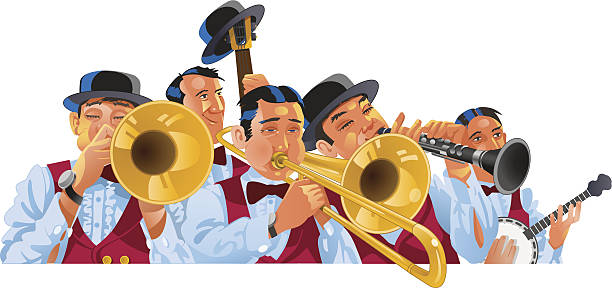 illustrations, cliparts, dessins animés et icônes de dixieland groupe de jazz - hat band