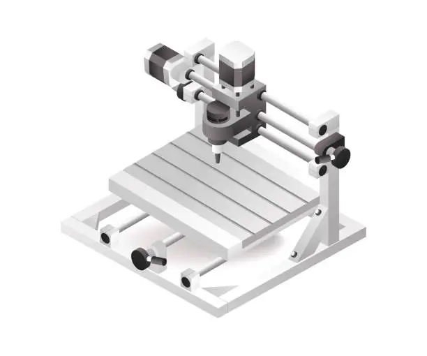 Vector illustration of Factory industrial cnc lathe drilling machine tool technology with artificial intelligence