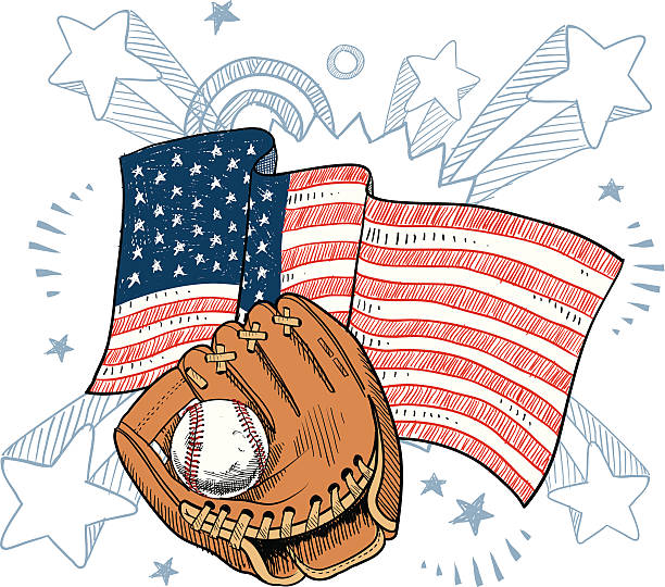 america's одержимость, с длинными рукавами - baseball baseball bat baseballs patriotism stock illustrations