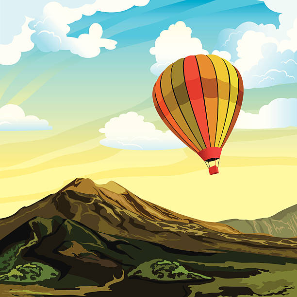 ilustrações de stock, clip art, desenhos animados e ícones de paisagem de montanha de verão com balão de ar quente - air nature high up pattern