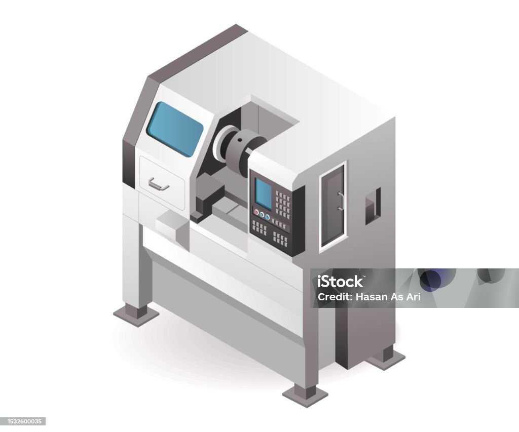 Automatic industrial cnc lathe machine tool technology factory with artificial intelligence CNC Machine stock vector Automatic industrial cnc lathe machine tool technology factory with artificial intelligence CNC Machine stock vector