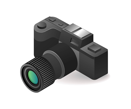 Camera with mirrorless lens isometric illustration concept