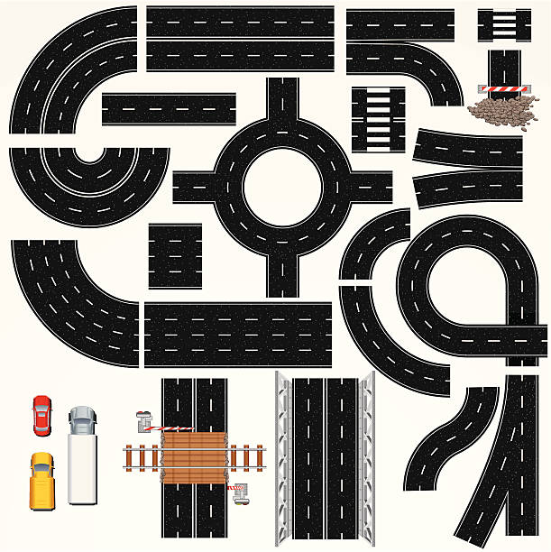 ilustrações de stock, clip art, desenhos animados e ícones de elementos de estrada e da estrada - single lane road