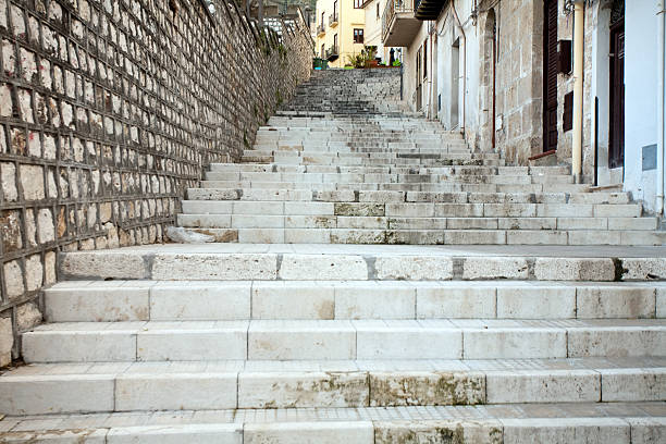 stone stairway in old town stock photo