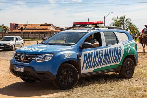 salvador, bahia, brazil - january 21, 2022: Federal Highway Police officers next to a vehicle at the regional superintendence in the city of Salvador.