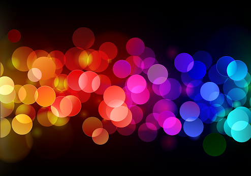 Vector illustration of blurred neon disco light dots pattern on dark background