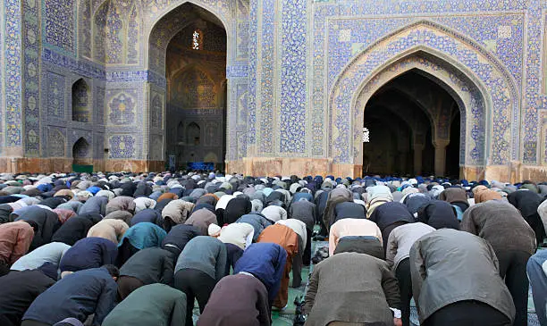 Muslim Friday mass prayer in Imam Mosque in Isfahan, Iran