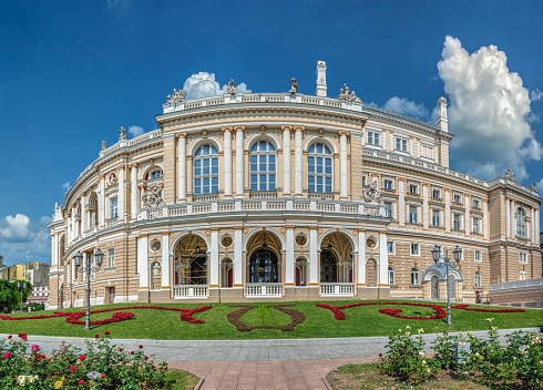 Odessa, Ukraine 02.05.2023. National Academical Opera and Ballet Theater in Odessa, Ukraine, on a sunny summer day