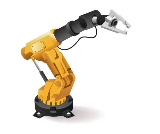 Vector illustration of Technology Tool robotic arm clamp industrial packaging industry with artificial intelligence