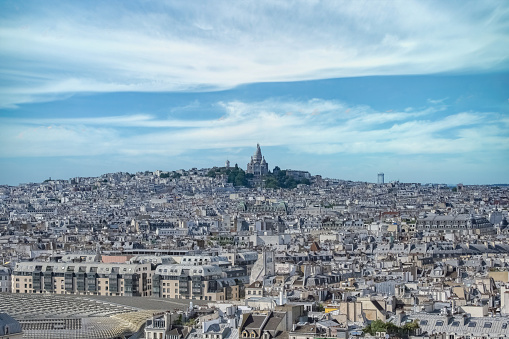 Paris, aerial view of the city, with Montmartre and the Sacre-Choeur basilica in background