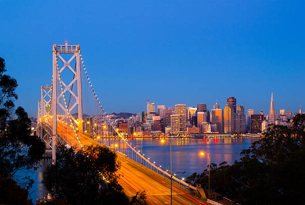 istock Cityscape of San Francisco with a bridge at dusk 153267244