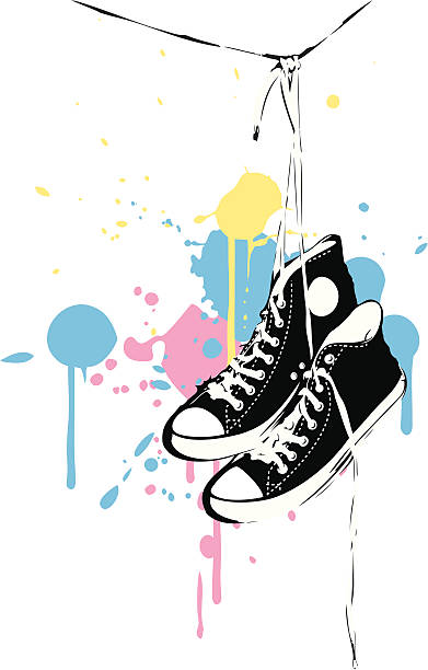 illustrazioni stock, clip art, cartoni animati e icone di tendenza di appendere sneaker - lace pink white black