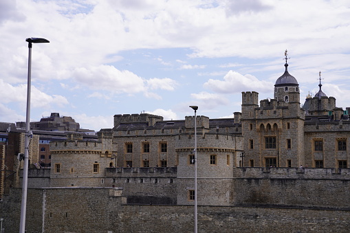 Tower of London Castle in Downtown London England Europe Brick Architecture. Wide. Copy Space.