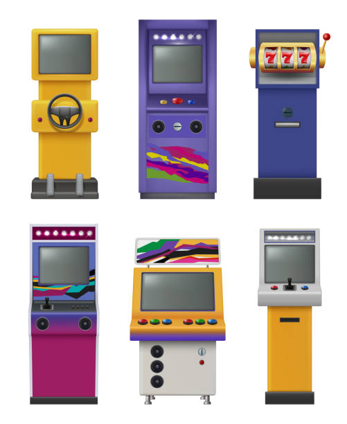 istock Retro game machines. Arcade slot and gambling machines decent vector computer gaming 1532713711