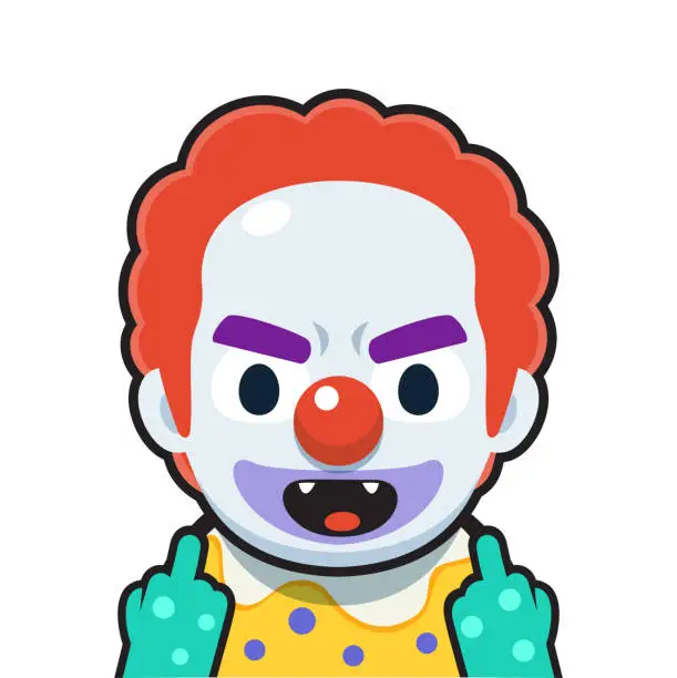 Vector illustration of A Scary Clown is showing Middle Fingers. Isolated Vector Illustration