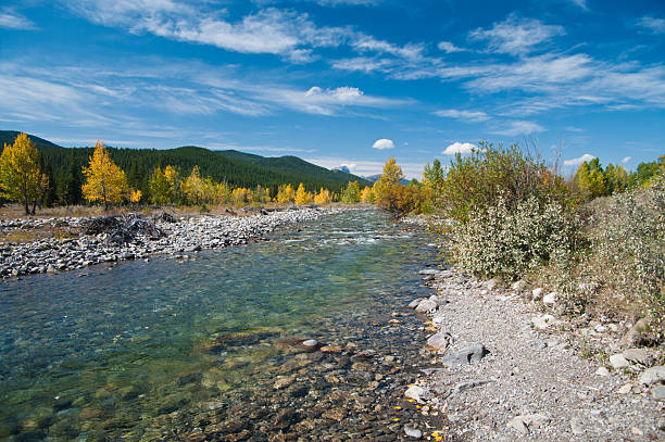 Rocky Mountains Autumn river shot stock photo