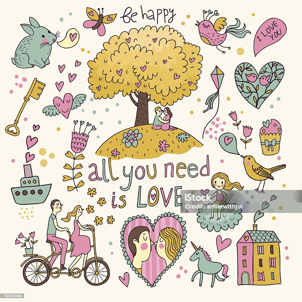Fantasy about love Romantic vector set in cartoon style Adult stock vector