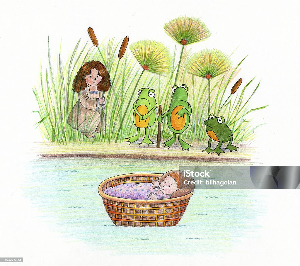 Baby Moses i Frogs - Zbiór ilustracji royalty-free (Kosz dla dziecka)