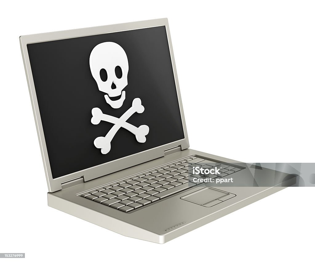 Totenkopf auf der laptop-Bildschirm. - Lizenzfrei Achtung Gefahrenzone Stock-Foto