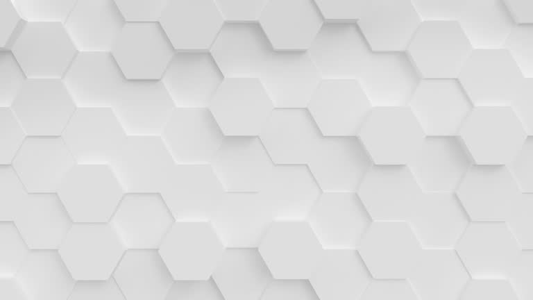 Abstract Hexagon Geometric Surface Loop 1A. Light bright clean minimal hexagonal grid pattern, random waving motion background canvas in pure wall architectural white. Seamless loop 4K UHD