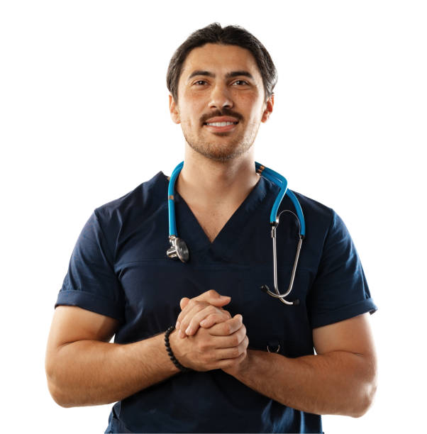 istock Smiling Asian doctor in uniform with stethoscope isolated on white background 1532787625