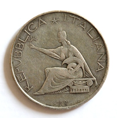 GIFFONI VALLE PIANA,ITALY - July 1,2023 : Old italian silver coin 500 lire.