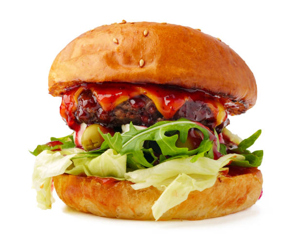 Tasty fresh burger isolated on white background stock photo