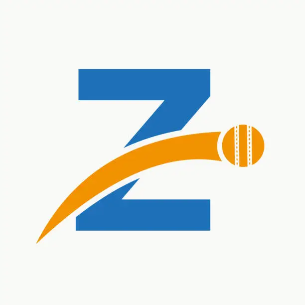 Vector illustration of Cricket symbol On Letter Z With Moving Cricket Ball Icon. Cricket Ball symbol Template