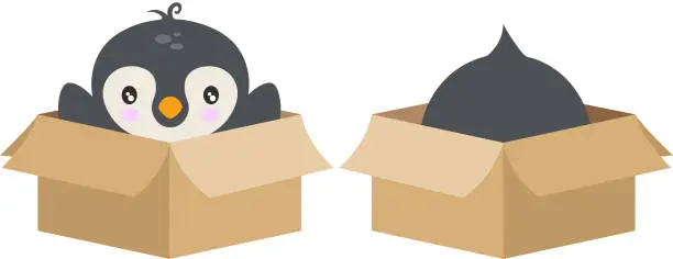 Vector illustration of Cute penguin in cardboard box