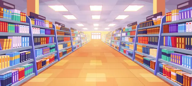 Vector illustration of Bookstore aisle interior with shelf illustration