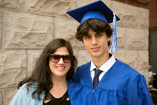 Mother and son portrait on graduation day