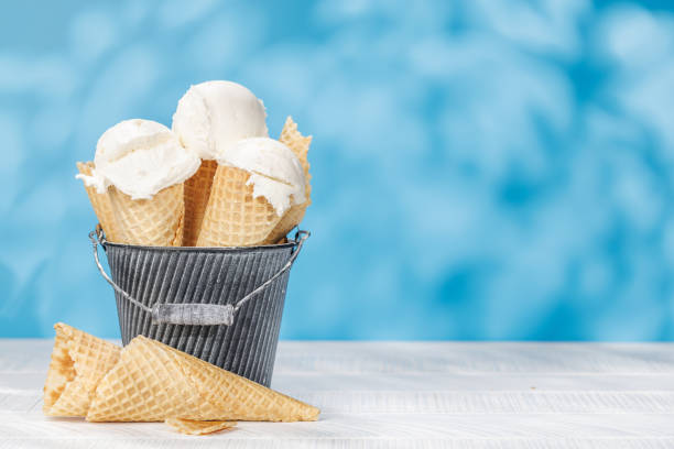 Refreshing ice cream in waffle cones