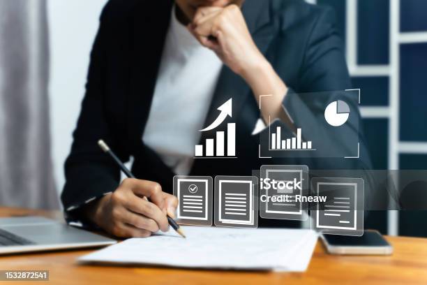 Documentation By Using Computer Businessman Using Computer For Document Management System And Online ...