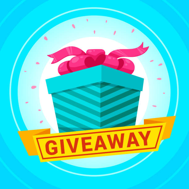 illustrazioni stock, clip art, cartoni animati e icone di tendenza di annuncio del concorso sui social media del poster del giveaway con vettore isometrico di confetti della confezione regalo - document sharing cyberspace data