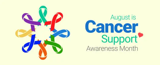 Vector illustration of August is World Cancer Support Month vector banner. Flat and colorful design.