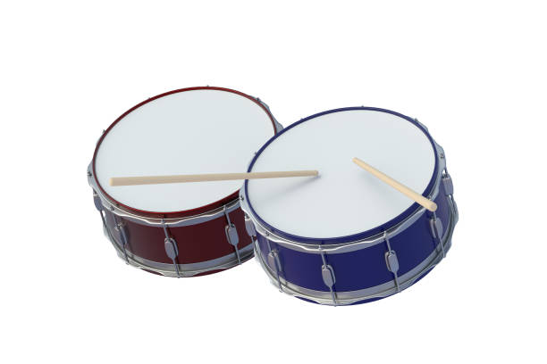 istock Drums and sticks isolated on white background. Percussion musical instrument. 3d render 1532929344