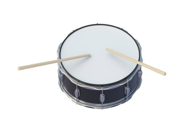 istock Drum and sticks isolated on white background. Percussion musical instrument. 3d render 1532929351