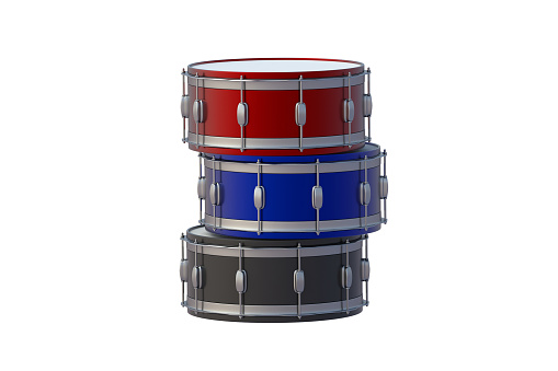 Stack of colorful drums isolated on white background. 3d render