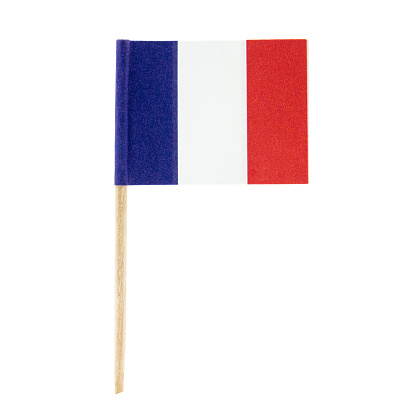 isolated minature flag, made of paper and toothpick, country france