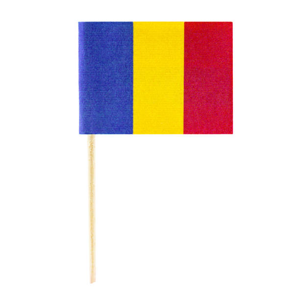 isolated minature flag, country romania isolated minature flag, made of paper and toothpick, country romania rumänien stock pictures, royalty-free photos & images