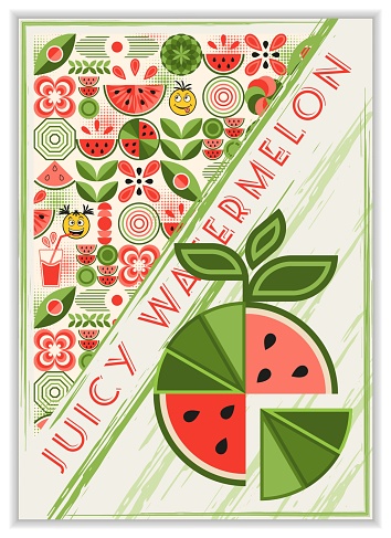 Eatermelon Abstract Poster With Watermelon Abstract Geometric Shapes Paint Brush Strokes ...